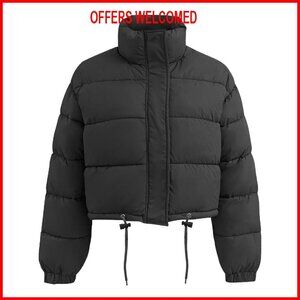 Women's Cropped Puffer Jacket Quilted Lightweight Winter Coat Drawstring